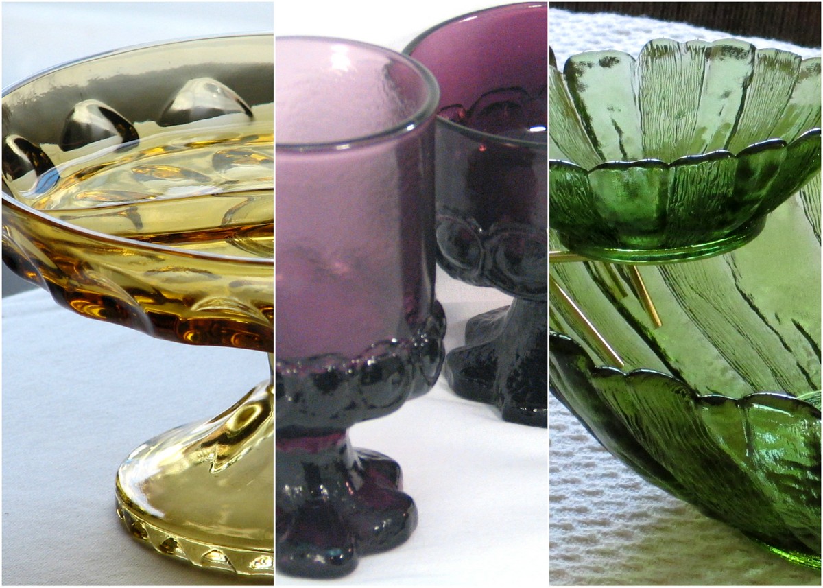 Vintage glassware in complementary colors