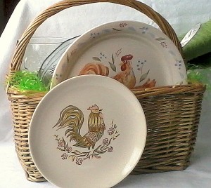 Creative Easter basket features vintage dinnerware