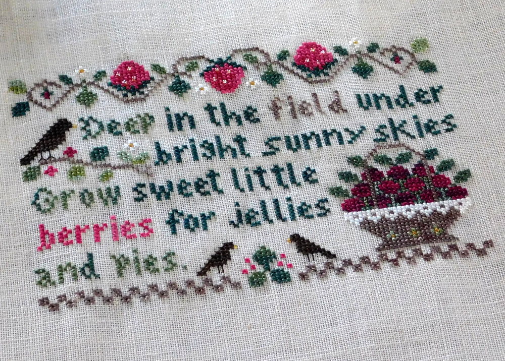 Sweet Little Berries hand stitched on linen