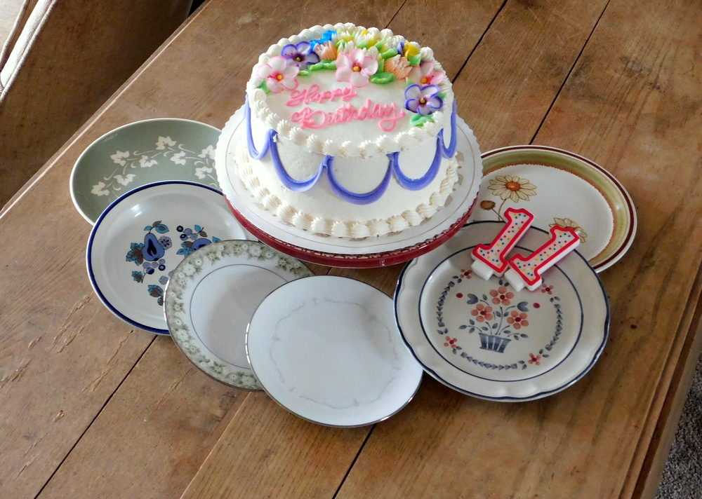 The cake and the candidate plates for a birthday party